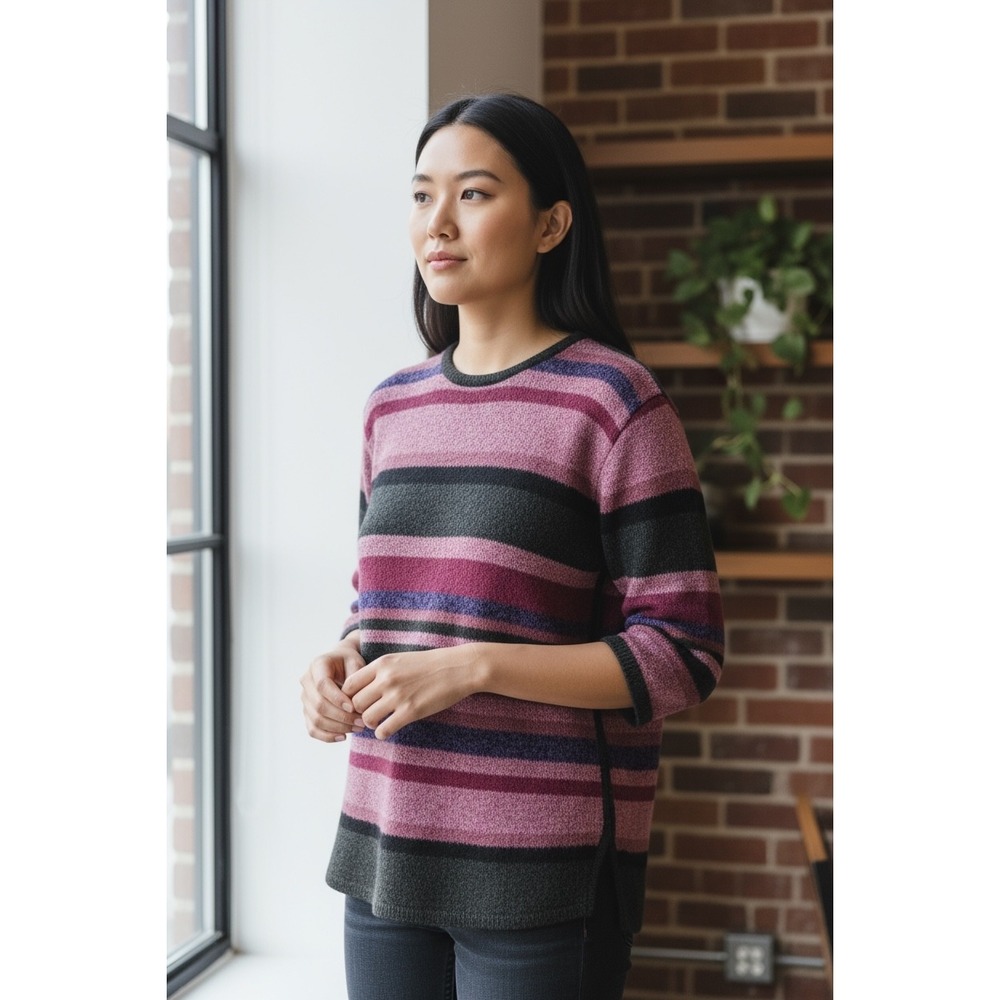 JM Collection Striped Sweater Petite Medium‎ Pink Purple Knit Pullover
